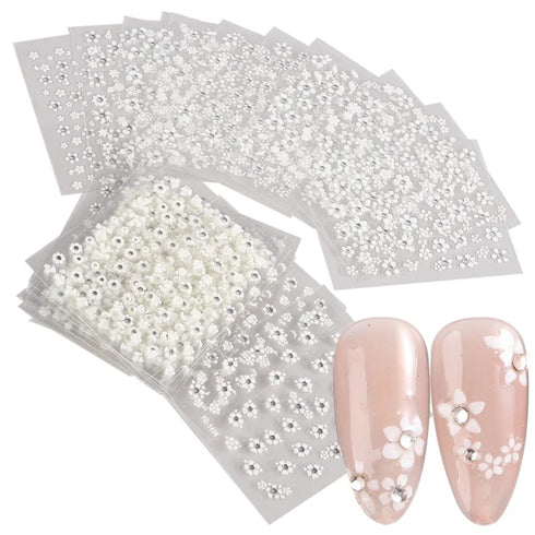 30 Sheets White Flower Nail Art Stickers, White Flower with Rhinestones Designs Nail Decals 3D Self Adhesive Nail Stickers Nail Art Supplies White...