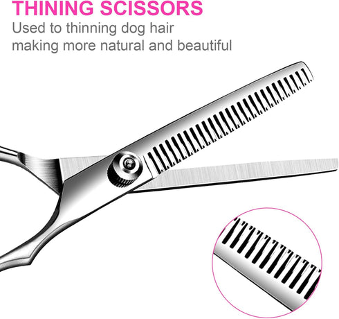 5 in1 Dog Grooming Scissors Kit, Professional Dog Scissors for Grooming with Safety Round Tips, Titanium Coated Grooming Scissors Kit for Dogs Cat...