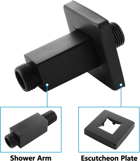 Straight Shower Arm with Flange Ceiling Mount Square Shower Extender for Fixed Shower Head 3 Inch Rainfall Shower Head Arm Extension, Matte Black...