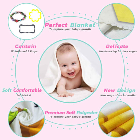 Baby Monthly Milestone Blanket for 1 to 12 Months Baby, Music Notes Month Blanket for Baby Pictures Personalized, Includes Wreath and Frame 60"x40...