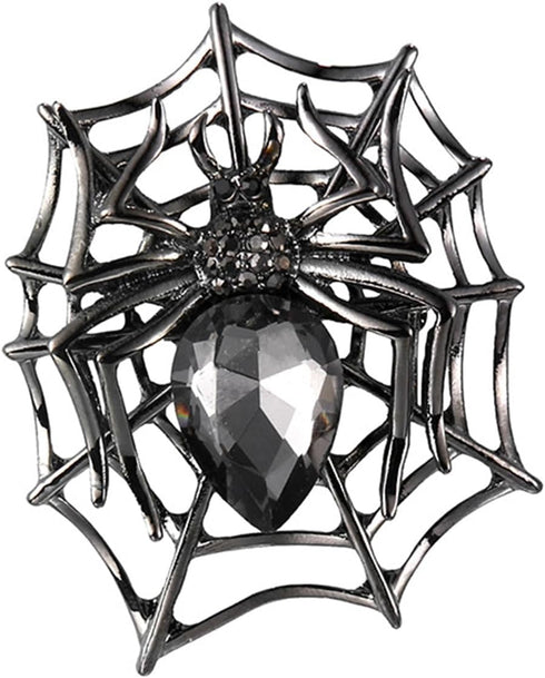 Gothic Spider Black Crystal Brooch Pin - Elegant Halloween Costume Jewelry...