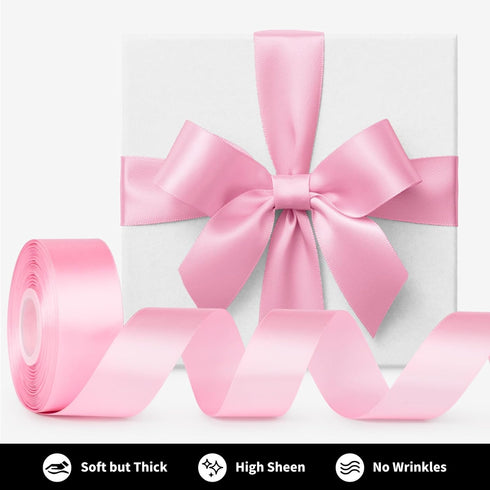 1-1/2 Inch Wide Pink Satin Ribbon, 50 Yards Solid Polyester Fabric Ribbon for Roses Making, Gift Wrapping, Wedding Decorations, Crafts, Bows, Flow...