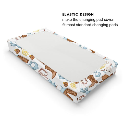 Western Cowboy Baby Changing Pad Cover for Boys & Girls 32''x16'' Desert Cowboy Hat Boot Sun Cactus Unisex Fitted Changing Table Mats Sheets Soft ...