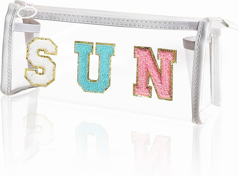 Stanaway Clear Pencil Bag Preppy- Chenille Varsity letter Cosmetic Bag Classy Waterproof Portable Transparent PVC Zipper Clutch Bag Pencil Bag for...