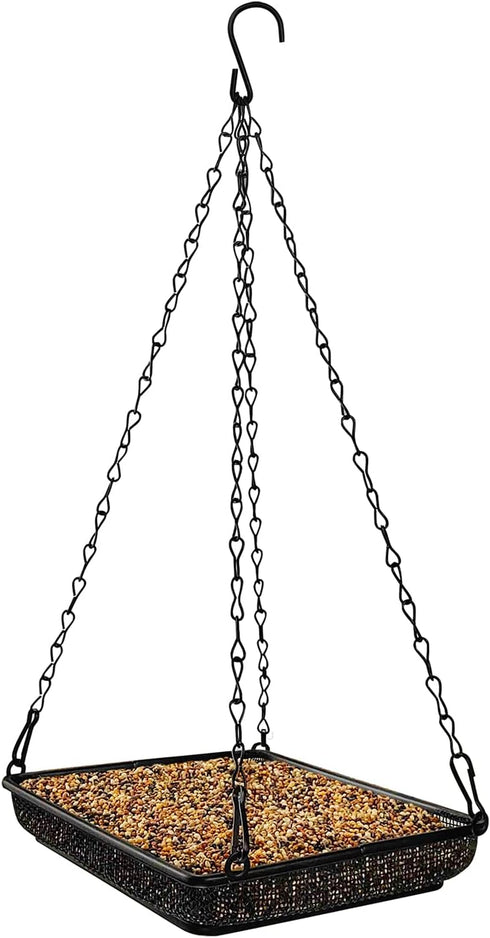 MIXXIDEA Hanging Bird Feeder Tray Metal Mesh Platform Seed Feeder with Durable Chains for Outdoors Garden Great for Attracting Birds (1 Pack)...
