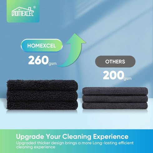 HOMEXCEL Microfiber Cleaning Cloth Black, 12 Pack Premium Microfiber Towels for Cars, Lint Free, Scratch-Free, Highly Absorbent, Reusable Cleaning...