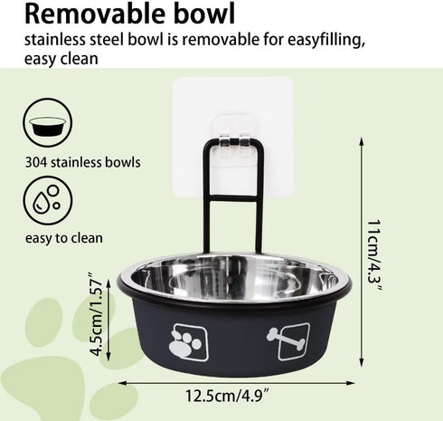 Wall Mounted Cat Food Bowl, Adjustable Elevated Cat Food and Water Bowls, Stainless Steel Hanging Pet Bowls with Stand, Nonslip Pet Feeding Bowls,...