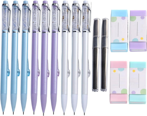 Clear Beads Top Style 0.7mm Mechanical Pencils Set, 9pcs Mechanical Pencils and 80pcs 0.7mm Refill and 4pcs Erasers for School Writing, Drafting G...