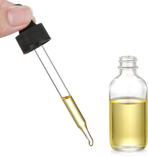 AOZITA 4 Pcs, 2 oz Clear Eye Dropper Bottles with 1 Stainless Steel Funnels & 4 Labels - Black Caps 60ml Thick Glass Tincture Bottles - Leakproof ...