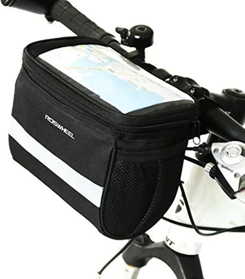 Bike Handlebar Bag Bicycle Basket Waterproof Mountain Cycling Pack with Touchable Transparent Cell Phone Pouch Reflective Stripe Bike Front Basket...