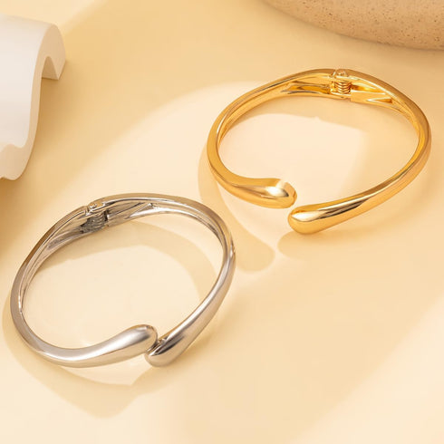 Gold Bangle Bracelets for Women Chunky Cuff Bracelet 18K Gold Plated Open Teardrop Bangle Set Wide Wire Irregular Minimalist Silver Jewelry...