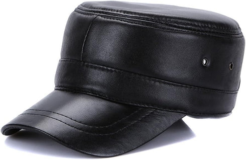 Vintage Solid Lambskin Leather Military Cadet Cap Army Hat...