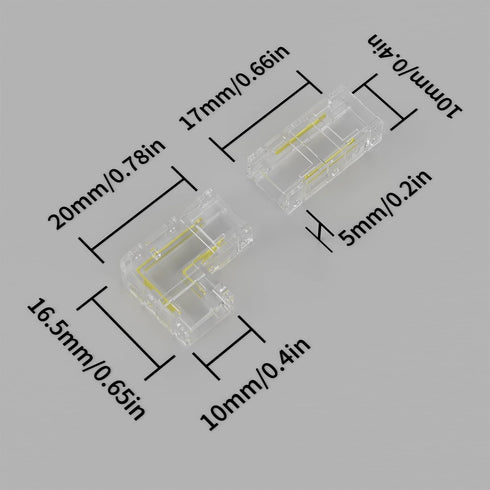 PAUTIX 8mm COB Connector 8pcs L-shaped/Corner Connector,Unwired Clips Solderless Adapter Terminal Extension Connection,2pcs Transparent Gapless Co...