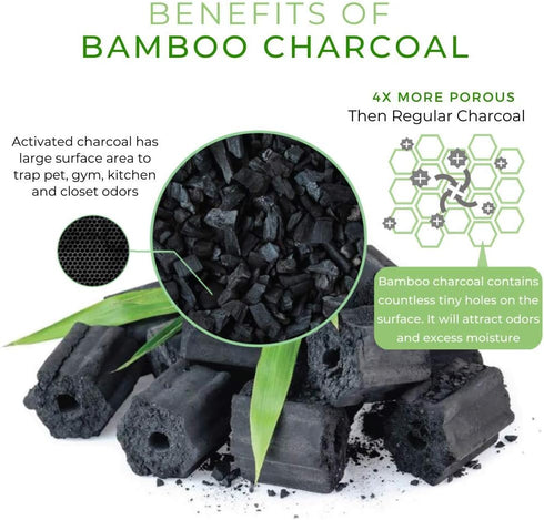 Enoch Bamboo Charcoal Air Purifying Bags (4 Packs) Activated Odor Moisture Absorber, Natural Air Freshener. Air Deodorizer Dehumidifier Bags for H...