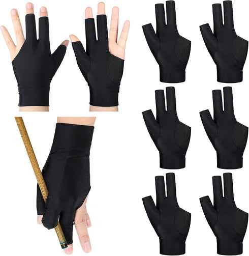 8 Pcs 3 Fingers Pool Gloves Billiards Left Hand Shooters Snooker Cue Sport Glove Show Gloves for Women Men Billiard Shooters Carom Sports Accessor...