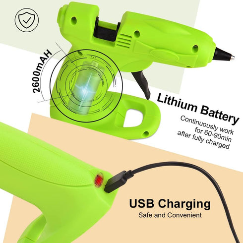 Cordless Hot Melt Glue Gun - USB Rechargeable 2600mAh Wireless Glue Gun with 30pcs Mini Glue Sticks - Battery Operated & Charger Hot Glue Gun Kit ...