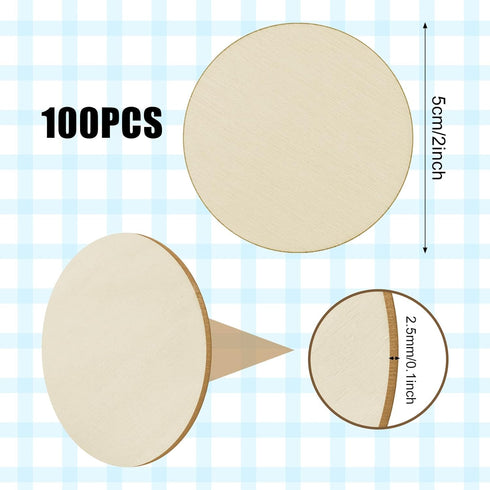 100 Pieces Unfinished Wood Circle - 2 Inch Round Disc Blank Natural Wooden Cutout Ornaments for Decoration DIY Craft Art Supplies, 0.11 inch Thick...