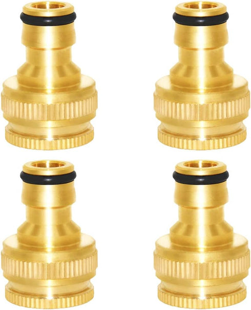 Joywayus Brass Garden Hose Tap Connector 1/2" and 3/4" GHT 2-in-1 Female Threaded Faucet Nozzle Quick Connect Adapter Universal Pipe(Pack of 4)...