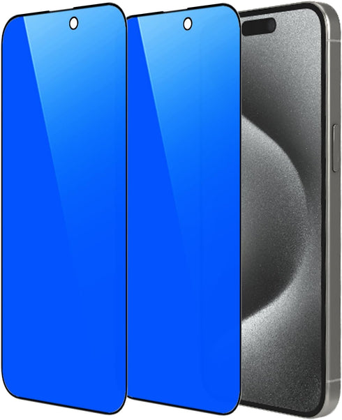 2 Piece Privacy Tempered Glass for iPhone 15 Pro Max 6.7 inch Anti-blue Anti-Spy Screen Protector Mirror Blue...