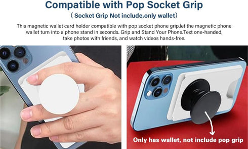 AUROX Magnetic Wallet Compatible with Magsafe Wallet for iPhone 15/14/13/12 Series Magnetic Card Wallet Holder Compatible with PopSocket Phone Gri...
