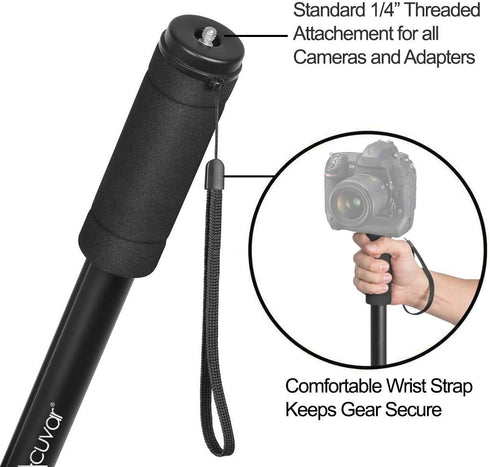 Acuvar 62' Inch Monopod with Integrated Safety Strap and 4 Section Extending Pole for All Digital Cameras, DSLR, Mirrorless, Compact Cameras, Camc...