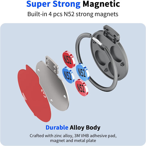 Ultra Thin Magnetic Cell Phone Ring Holder, Metal Kickstand Grip for Magnetic Car Mount for All Metal Plate Compatible with iPhone 14 Pro Max/14 P...