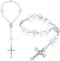 2 Pieces Car Rosary Rearview Mirror Auto Rosary Religious Car Mirror Hanging Accessories for Car Personalized Protection Charm for Auto Decors (Wh...