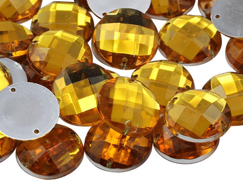 Allstarco 18mm Gold Topaz CH16 Flat Back Sew On Round Beads Acrylic Rhinestones Sewing Plastic Gems with Holes for Jewelry, Clothes, Garment Embel...