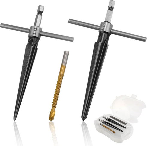 5pcs Tapered Reamer Tool Set, 3-13mm (1/8''-1/2'') & 5-16mm(1/2"-5/8") Bridge Pin Hole Hand Reamer Tool Detachable T-Handle Tapered Reamer for Gui...