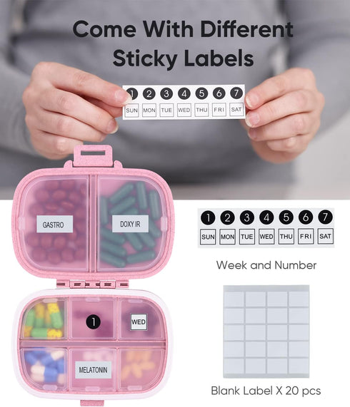 Holii Travel Pill Organizer, 8 Compartments Portable Pill Case, Daily Pill Box to Hold Vitamins, Small Pill Container for Pocket Purse Medicine Or...