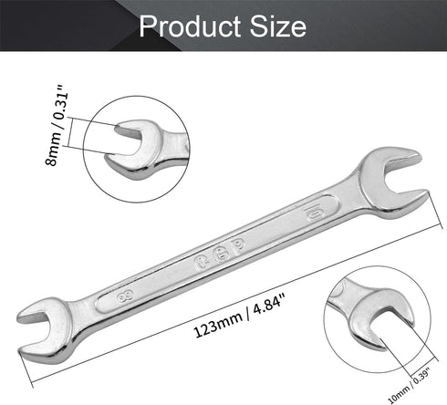 Utoolmart 8mm x 10mm Double Open End Wrench, 123mm Length Metric Wrench, Crowfoot Wrench, 45# Carbon Steel, Chrome Plated...
