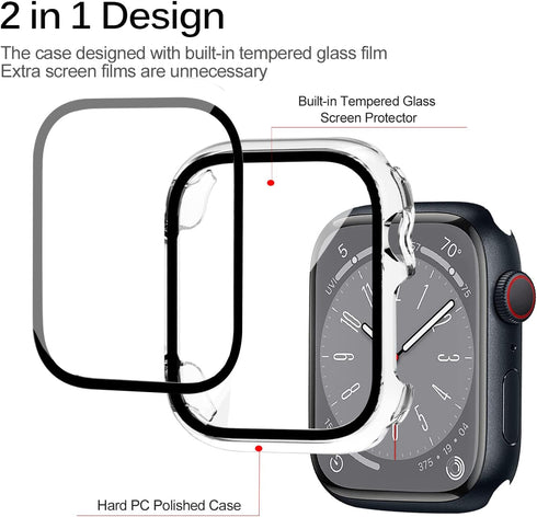 Miimall Compatible for Apple Watch Series 9 41mm Case with Built-in Glass Screen Protector, Hard PC Shockproof Anti-Scratch Waterproof Bumper Case...