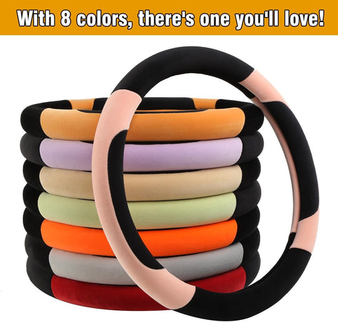 Steering Wheel Cover Deluxe Steering Wheel Protector for Cars MPV SUV Van Pickup Truck 14.5-15 inch (Black Orange)...