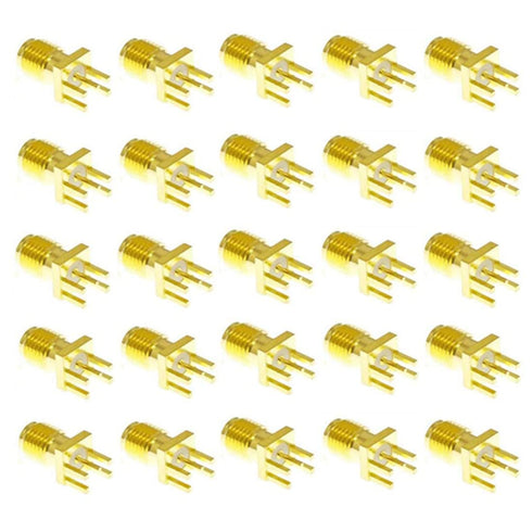 25PCS SMA Female PCB Panel Edge Mount Plug with 4 Pins Stand Straight Connector RF Coax Coaxial Adapter...