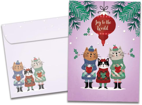 Tree-Free Greetings Holiday Card with Matching Envelope, Eco Friendly, Made in USA, 100% Recycled Paper, 5 x 7, Cat Carolers (GO65763)...