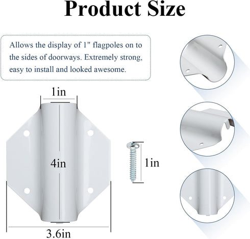 2 Pack Side Mount Flag Pole Holder, Flag Bracket, Allows The display of 1" flagpoles on to The sides of doorways, White Powder Coated Steel, Side ...