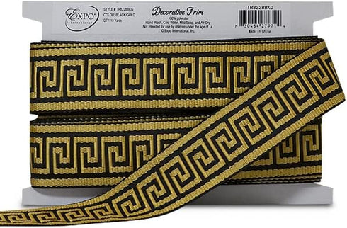 Trims by the Yard Alexander 1 3/4" Greek Key Woven Black/Gold | (10 yard cut) Trim, 30 Foot (Pack of 1)...