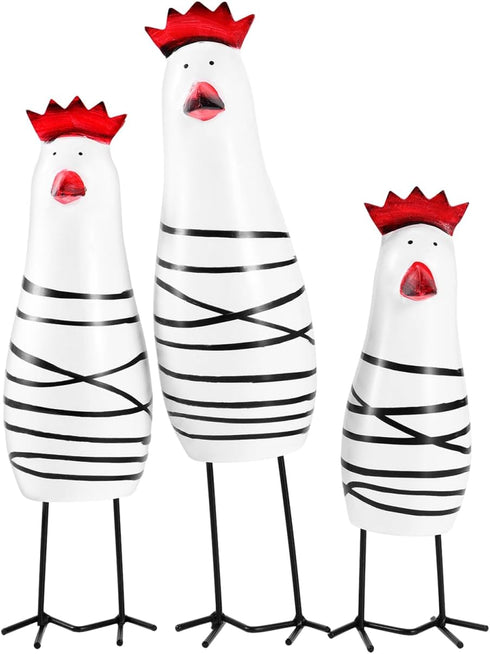 Amosfun 3pcs Wooden Chicken Carving Figurines Home Kitchen Decoration Tabletop Ornament Chook Animal Statue 6-8 Inches...