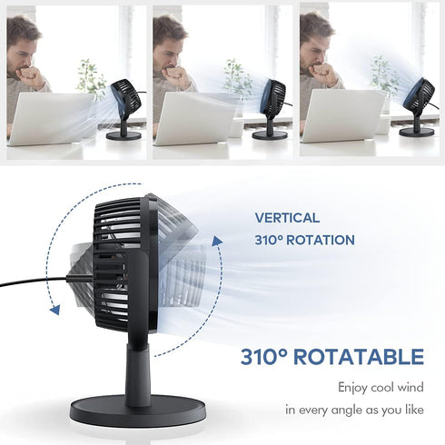 Mini Desk Fan, USB Powered Desktop Fan with 4 Speeds, Small but Powerful Strong Airflow Work Quiet, 310° Adjustment, Portable Personal Air Circula...