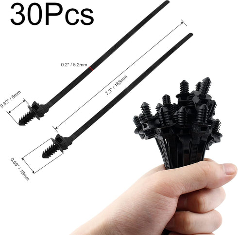 30Pcs Black Nylon Cable Zip Ties, 8-1/4'' Length Heavy Duty Zip Fastener Cable Clips Nylon Push Mount Wrap Straps Cable Wire Ties for Household El...
