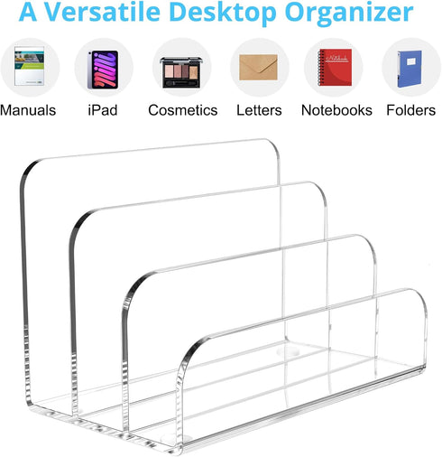 Mail Organizer Countertop, 3 Section Clear Acrylic Small File Holders Letter Organizer for Desk, Modern Filing Accessories for Document, Office, H...