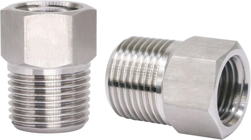 stainless steel reducer Hex bushing, 3/8 male to 1/4 female NPT thread reducing adapter for water line gas oil air hose fuel hydraulic pipe fittin...