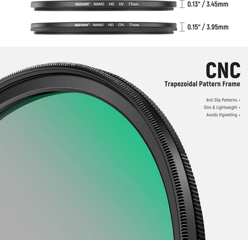 NEEWER 77mm CPL UV Lens Filter Kit, Circular Polarizer(Polarizing) UV Protection Filter Set with HD Optical Glass with Double Sided 30 Layer Nano ...