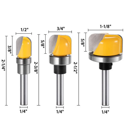 1/4 Inch Shank Bowl and Tray Template Router Bit Set Carbide Round Nose Groove Router Bit Set with Ball Bearing Dish Carving Router Bit Woodworkin...