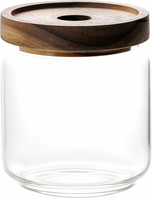 480ML/16Oz Clear Cute Glass Storage Canister Holder with Stackable Airtight Wood Lid, Modern Decorative Small Container Jar for Coffee, Spice, Can...