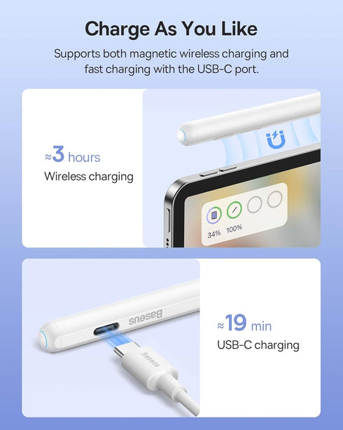 Stylus Pen for iPad(2018-2022),Baseus Stylus Pen Support Wireless Charging, with Tilt Control, Full Screen Palm-Rejection Compatible with Apple iP...