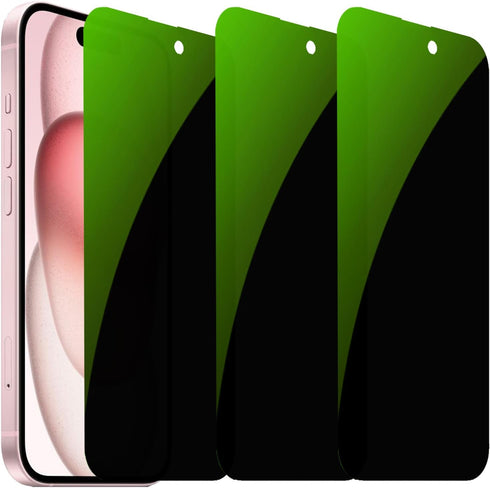 3 PCS Anti-Blue Privacy Tempered Glass for iPhone 15 Plus Anti-Spy Screen Protector Anti-Peeping Film 9H Hardness Anti-scratch 6.7 inch (Green)......