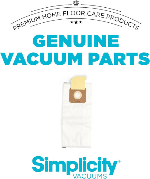 Simplicity Vacuums SAH-6 Certified Hepa Vacuum Replacement Bags, Fits with S20EZM Allergy Upright Vacuum Cleaner, Symmetry and 6 Series, Type A Ba...