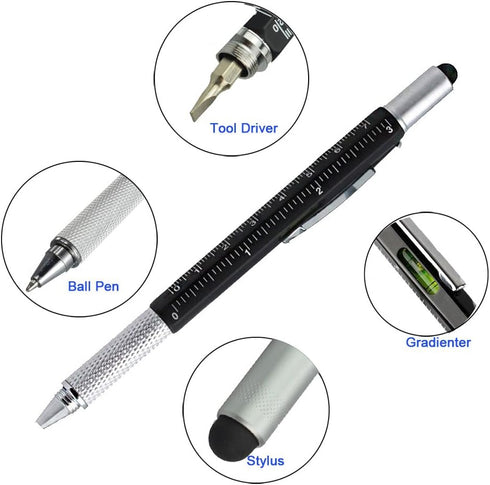 Multi-word 6 in 1 Multi Function Tool Ballpoint Pen with Ballpoint, Ruler, Screwdriver, A Flat Head, Touch-Screen Pen, Levelgauge (2PCS Black)......