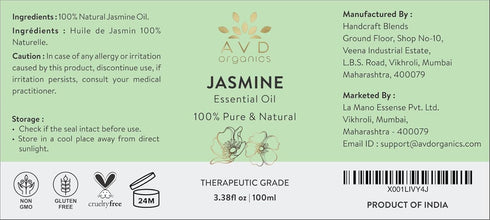 Jasmine Essential Oil for Diffuser - 100% Pure & Natural Jasmine Oil | for Skin, Hair, Aromatherapy, Home Fragrance -, 3.38 fl. Oz...